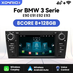 Wireless Carplay Car Multimedia Player Android 14 per BMW E90/E91/E92/E93 8GB + 128GB navigazione DSP Stereo GPS 4G Wifi 2 Din