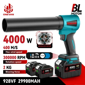 ONEVAN 400M/S Brushless Elettrico Turbo Ventilatore Jet 4000W 300000RPM Cordless Foglia Polvere Soffiare Strumento Per Makita 18V Batteria Spille