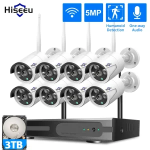 Sistema di Sicurezza CCTV WiFi Hiseeu 3/5/8MP, Set di Telecamere Bullet con Visione Notturna IR, Sistema di Sorveglianza CCTV Wireless NVR a 10 Canali