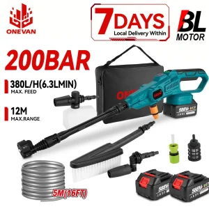 ONEVAN 200 Bar Brushless Idropulitrice Ad Alta Pressione Cordless Ricaricabile Generatore di Schiuma Attrezzi Da Giardino Domestici Per Makita Batteria Spille