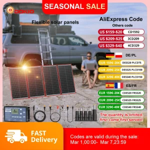 Pannello solare pieghevole portatile Dokio 300W 18V con controller 12V adatto per viaggi in campeggio in famiglia