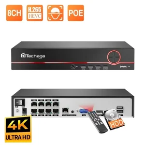 Techage H.265 4K 8CH PoE NVR 2MP 3MP 5MP Videoregistratore a disco rigido di rete Sicurezza domestica CCTV Sorveglianza DVR per telecamera IP PoE