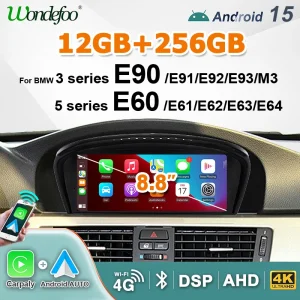 Autoradio Android 15 con Schermo per BMW Serie 3/5 E60 E61 E63 E64 E90 E91, Carplay, Android Auto, Stereo Multimediale, GPS, 4G LTE