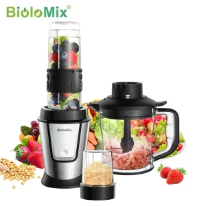 BioloMix Robot da cucina multifunzionale 3 in 1 Frullatore portatile da 700 W Frullatore per frullato personale Chopper per alimenti e smerigliatrice a secco