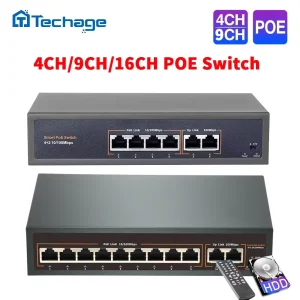 Techage 4CH 9CH 16CH 52V Switch POE di rete con 10/100Mbps IEEE 802.3 af/at su telecamera IP Ethernet/AP wireless/telecamera CCTV