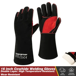 ARCCAPTAIN Guanti da saldatura Lavoro Saldatore Pelle di vitello Guanto da barbecue Griglia BBQ Giardino Protettivo Resistente al calore Manica lunga