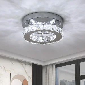 Plafoniera a LED in cristallo da 12 W, lampada da soffitto moderna a LED rotonda per camera da letto, cucina, corridoio, balcone, luce fredda 6500 K (argento)