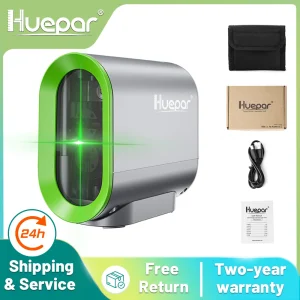 Huepar 2 linee livello Laser autolivellante e batteria ricaricabile agli ioni di litio linea trasversale a raggio verde con modalità a impulsi e strumento laser treppiede