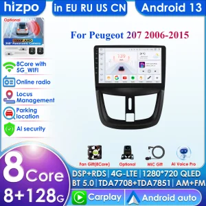 AutoRadio Android 14 Autoradio Lettore Multimediale per Peugeot 207 CC 207CC 2006 2007 2008 2009 2010 – 2015 2Din GPS Video Stereo