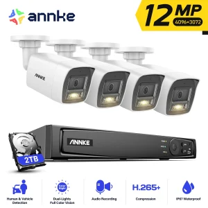 ANNKE 12MP POE sistema di videosorveglianza 8CH NVR 12MP telecamere di sicurezza Kit CCTV registrazione Audio telecamera Ip colore/visione notturna IR
