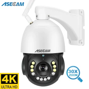 ASECAM 4K Telecamera Sorveglianza Wifi 5Ghz 30X Zoom ottico PTZ Esterno AI Veicolo umano Tracciamento Audio Onvif POE Camhipro