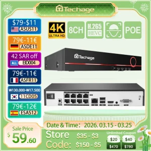 Techage H.265 8CH 5MP/4MP/3MP/1080P PoE NVR CCTV Sistema di sorveglianza di sicurezza per telecamera IP PoE Telecamera di monitoraggio Ingresso NVR