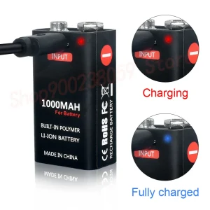 Batteria ricaricabile agli ioni di litio USB da 9 Volt Batteria al litio agli ioni di litio 6F22 9V per modello di elicottero RC Microfono Rilevatore di metalli di fumo