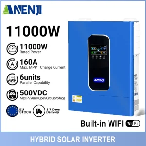 ANENJI Nuovo inverter solare ibrido 11KW 48V doppio MPPT inverter sinusoidale puro 230VAC 160A doppia ingresso fotovoltaico doppia uscita, parallelo