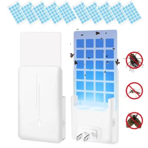 Trappole per mosche di frutta per interni Plug In Catch con 5 carte appiccicose Fly Attractant con luce notturna sicuro falena Light Fly Catcher per