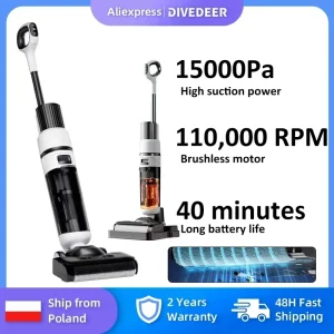 DIVEDEER 15000Pa Wireless Wet Dry Aspirapolvere Smart Cordless Mop Detergente per pavimenti Autopulente Aspirazione automatica Lavapavimenti