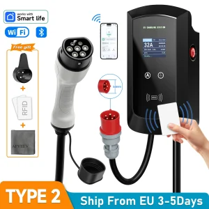 AFEEV 7.6KW/11KW/22KW Stazione di ricarica EV Spina CEE Type2 IEC62196-2 32A Caricatore da parete trifase WiFi Bluetooth Controllo APP