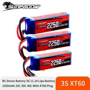 Sunpadow 3S Batteria Lipo Ricaricabile 2250mAh 11.1V 25C 40C 60C con Spina XT60 per RC Drone Aereo Quadcopter Elicottero FPV