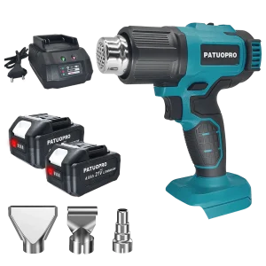 PATUOPRO Pistola di calore a batteria Pistola ad aria calda elettrica portatile portatile per carichi pesanti Utensili elettrici con 3 ugelli per batteria Makita 18v