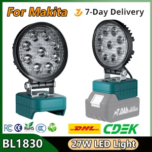 Turpow 27W luce a LED da lavoro per batteria Makita 18V BL1815N BL1820 BL1830 BL1840 BL1850 BL1860 accessori per batterie per utensili