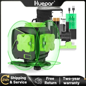 Huepar S03DG-L 12 Linee Livello Laser 3D Linea Trasversale Fascio Verde Autolivellante Linee Verticali e Orizzontali Piastrellatura Strumenti Laser per Pavimenti