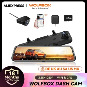 WOLFBOX G840H WIFI 2.5K +1080P GPS Dash Cam per Auto, Telecamera a 2 Vie, Registratore di Guida con Specchietto Retrovisore