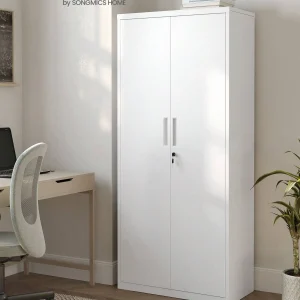 SONGMICS armadio in acciaio a 5 livelli: armadietto multiuso con ripiani regolabili, doppie porte, serratura, cassetta degli attrezzi, per Garage