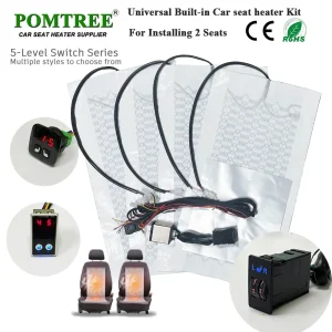 Set riscaldatore universale per seggiolino auto integrato adatto a 2 posti con cuscinetti riscaldanti in fibra di carbonio da 12 V e sistema di commutazione a doppio controllo a 5 livelli