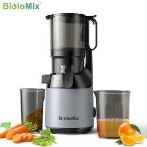 BioloMix Spremiagrumi a freddo, con scivolo di alimentazione da 130 mm, adatto per frutta e verdura intere, ad alto rendimento del succo, spremiagrumi a masticazione lenta senza BPA