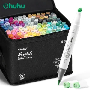 Ohuhu Honolulu 120 colori pennarelli set pennarelli per alcol artistici riutilizzabili doppia punta schizzi disegno manga materiale scolastico d’arte