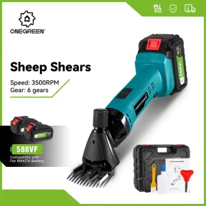 ONEGREEN Cesoie elettriche per pecore senza fili a 6 velocità 13 denti Potatore elettrico per lana Tosatrice per pecore per Makita 18V Batteria Pin