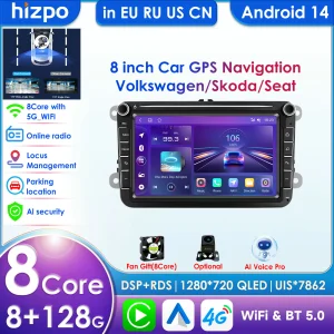 2 Din Android 14 Autoradio Lettore Multimediale Per VW Volkswagen Passat B7 B6 Golf Touran Polo Tiguan Jetta Navigazione GPS Carplay