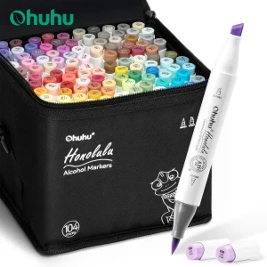 Ohuhu Honolulu Set di pennarelli a 104 colori Pennarelli artistici con alcol Riutilizzabili Doppia punta Schizzo Disegno Manga Materiale scolastico d’arte