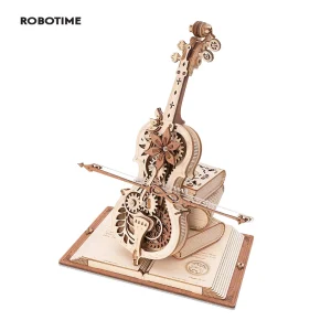 Robotime ROKR Puzzle 3D in legno Violoncello magico Carillon meccanico Stelo mobile Divertenti giocattoli creativi per bambine AMK63