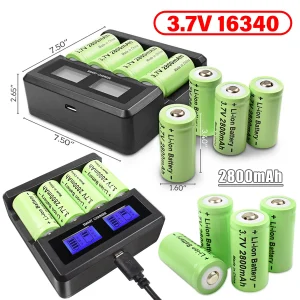 Powtree 16P 2800mAh Ricaricabile 3.7V Li-Ion 16340 Batterie CR123A RCR 123 ICR Batteria per Torcia a LED Caricatore da muro da viaggio