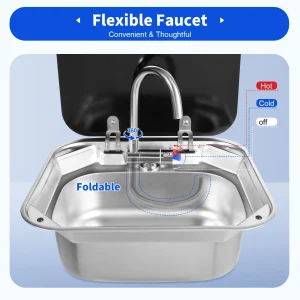 Lavello per camper con rubinetto, lavabo per lavabo a mano in acciaio inossidabile 304 con rubinetto, lavello di grande capacità e rubinetto flessibile