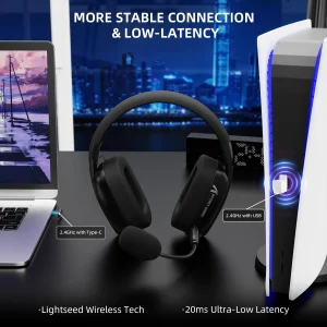 ATTACK SHARK L80PRO Cuffie da gioco wireless Lightseed Tech – Doppio microfono incorporato e staccabile – Cuffie leggere – Tri-Mode
