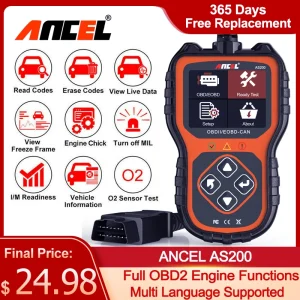 ANCEL AS200 OBD2 Scanner Lettore di codici Flusso dati Strumenti automobilistici Controllo motore Scanner per auto Professionale OBD 2 Diagnostica automatica