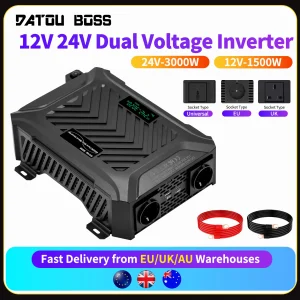 DATOUBOSS 12V/24V a 230V 1500W/3000W, inverter sinusoidale puro potenza di picco 3000W/6000W, con display LCD del sistema di rilevamento intelligente