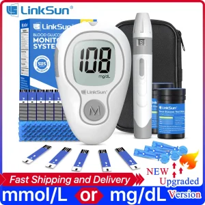 LinkSun G-425-3 Glucosemetro Kit completo 10/50/100 pezzi Strisce reattive Macchina per prove di zucchero nel sangue per misuratore di glicemia nel sangue del diabete