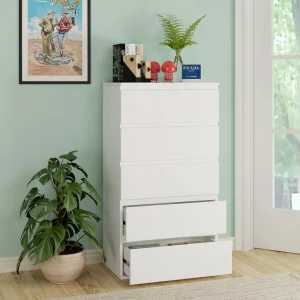 Getone cassettiera per camera da letto, cassettiera alta con 5 cassetti, mobili per camera da letto, armadio portaoggetti, cassettiera per camera da letto, per soggiorno, corridoio 55x33x100 cm,