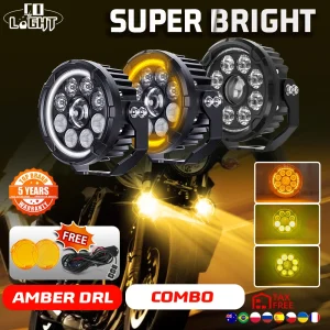 CO LIGHT 5 “Altre luci per moto a LED Faro anteriore Fascio alto e basso DRL 3500K 6500K 12-80V Fendinebbia ausiliari stroboscopici
