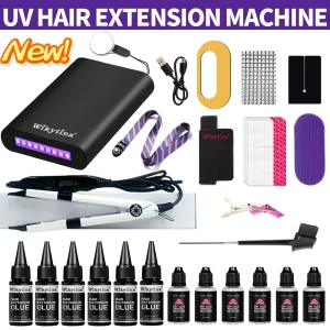 Kit di estensione dei capelli con luce UV con strumenti di colla UV per uso domestico in salone Set di estensioni dei capelli portatili professionali per uso di bellezza