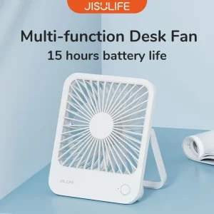 JISULIFE Ventilatore da tavolo portatile piccolo e ultra silenzioso, ventilatore da tavolo ricaricabile tramite USB, con vento potente a 4 velocità, ventilatore per ufficio