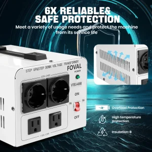 Trasformatore di Tensione Foval con Presa EU&US, da AC110V a AC220V, per Elettrodomestici Internazionali, Convertitore di Tensione Step Up/Down