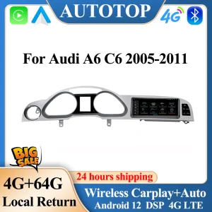 AUTOTOP 8.8 “autoradio Android 12 lettore video per auto per Audi A6 C6 2005-2012 4G Wifi DSP Wireless Carplay 2Din multimediale 4G DSP