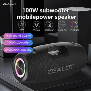 Altoparlanti Wireless Zealot S78 100W, tecnologia DSP, luce da sogno, altoparlante Subwoofer portatile da esterno, doppio accoppiamento, 24000mAh.