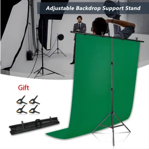 SH Kit supporto per fondale a forma di T con sfondo in tessuto Video Chroma Key Supporto per cornice per schermo verde per oggetti di scena per studio fotografico