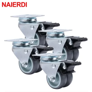 NAIERDI 4PCS Ruote ruote 2 pollici Heavy Duty Girevole A Rulli In Gomma Morbida con Freno per la Piattaforma Trolley Mobili Ruote