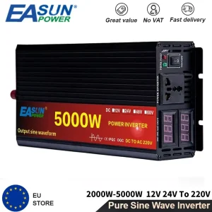 EASUN POWER Onda Sinusoidale Pura 3000W 4000W 5000W Car Inverter DC 12V 24V AC 220V 50Hz Convertitore di Potenza Con Display A LED